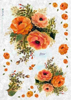 Papel Decoupage Arroz R2059 - Poste de flores en blanco, flores de frutas,  inscripciones, collage, notas