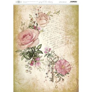papel de arroz fondo vintage rosas y llaves